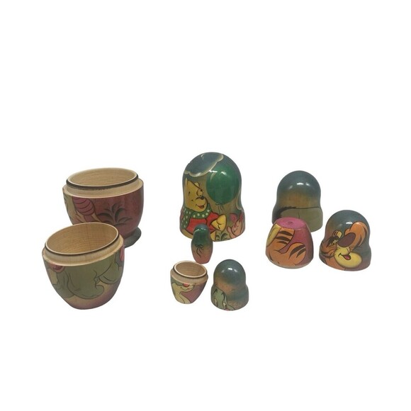 VTG WOODEN DISNEY WINNIE THE POOH TIGGER HAND PAINTED NESTING DOLLS 5 pc RARE - Picture 2 of 16